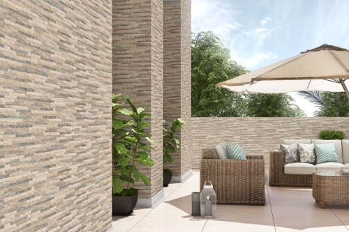 Sunrise Buff Wall Cladding photographed at Melton Stone Showroom - Preview