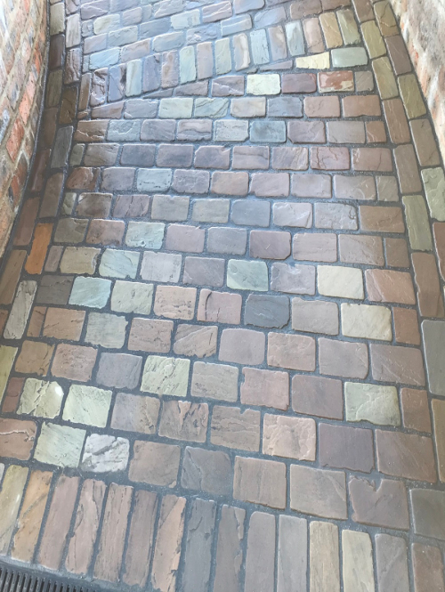 Beautiful tumbled cobble setts in Raj Green Indian Sandstone 200x100 size - Preview