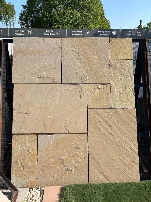 Melton Rippon Buff Riven Installed with decorative aggregate border - Preview