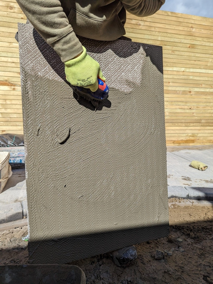 Porcelain paving being applied
